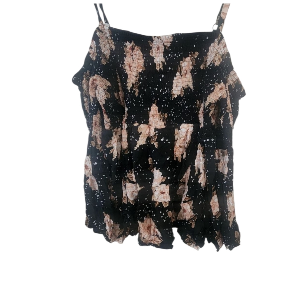 Torrid Black & Pink Smocked Off-Shoulder Bell Sleeve Blouse Size 1